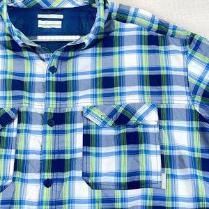 NWOT COLUMBIA Mens XXL Blue Plaid Omni Shield Vented Short Sleeve Fishing Shirt